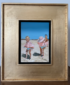 "Twins at Newport Beach" 5' x 7" oil on panel (framed)